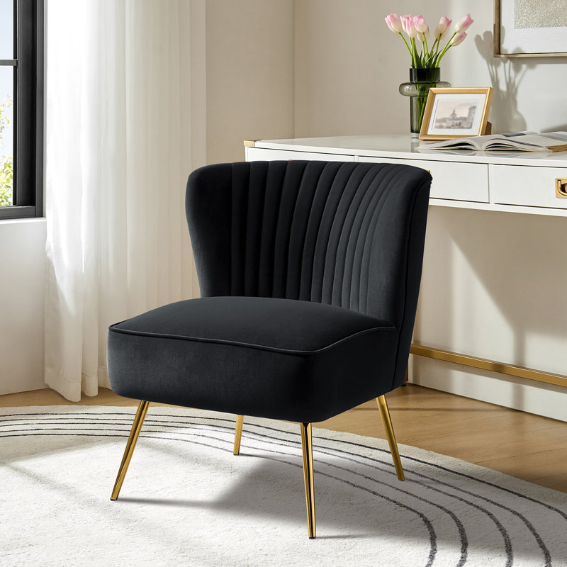 Euclid Velvet Accent Chair with Metal Legs, Velours noir