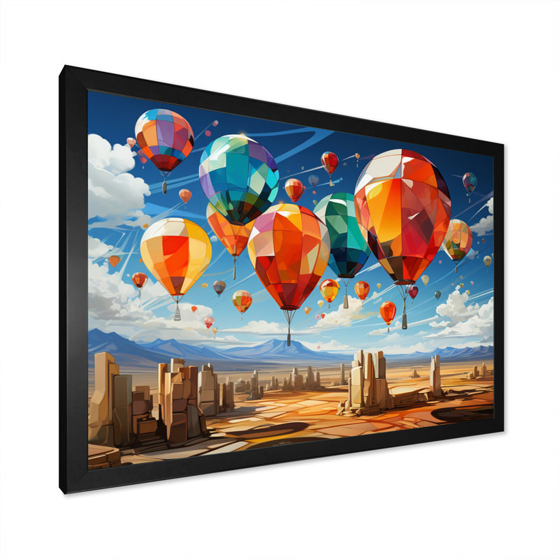 Ballon à air chaud coloré cubiste II - impression, Cadre simple noir, H 16 po x l 32 po x P 1 po