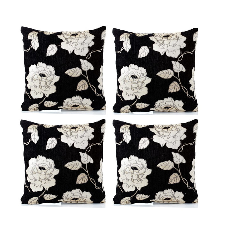 Piedmt Floral Square Cushion, Black, 55 cm H x 55 cm W x 15 cm D