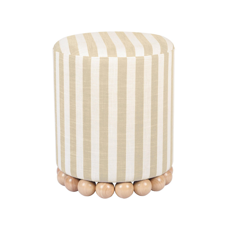 Repose-pieds standard rayé cylindrique de 15,7 po Mar Orlando, Mélange de polyester beige / mélange de lin