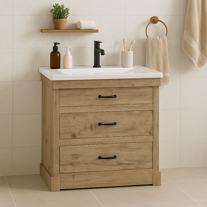 Ensemble de meuble-lavabo simple 36 po avec deux tiroirs Caso, Chêne clair