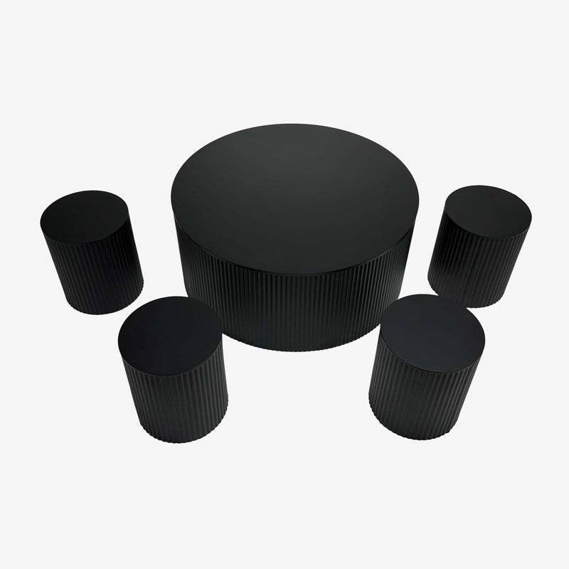 Wave Stripe Coffee Tables Set of 5, Black