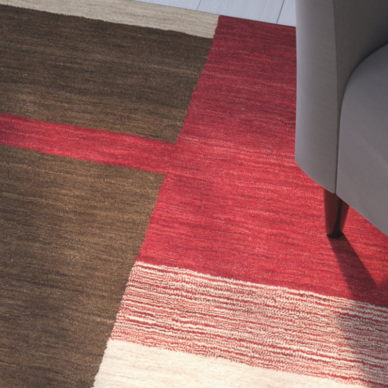 Tapis brun / rouge / bleu en laine tissé à la main Coraima, Rectangle 4 pi x 6 pi