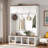Farmhouse Hall Tree With Bench, 4 Cabinets, 4 Open Compartments And Coat Racks-2135774872