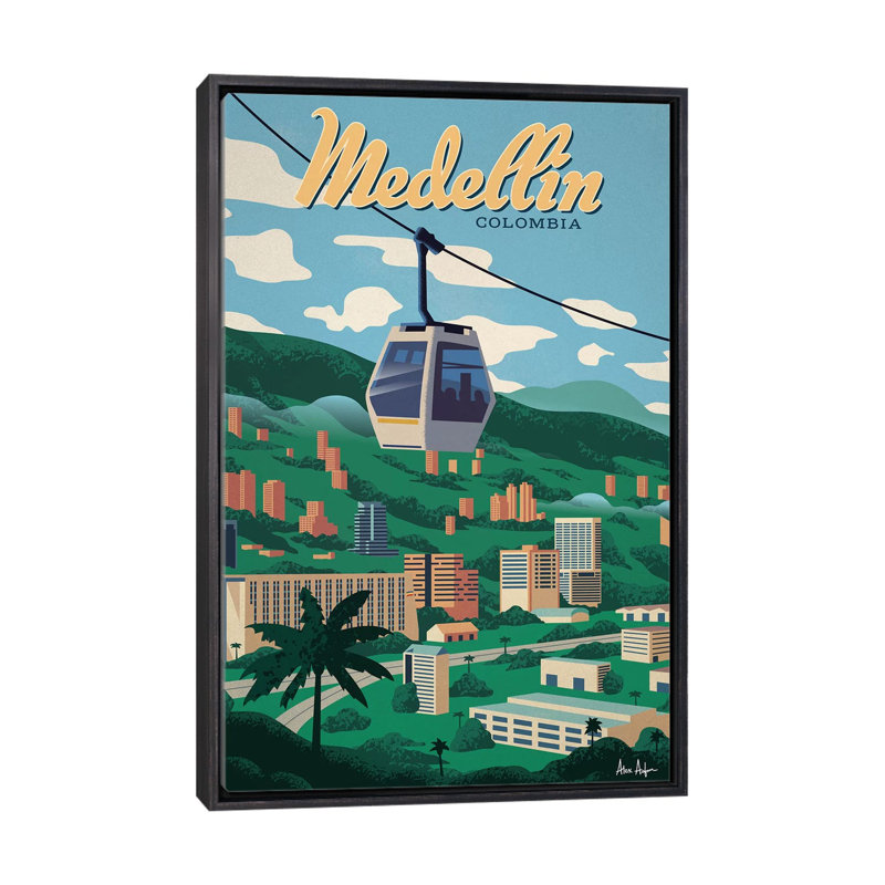 Medellin - impression d'art graphique, H 40 po x l 26 po x P 1,5 po, Toile avec cadre noir patiné, Pas de tapis