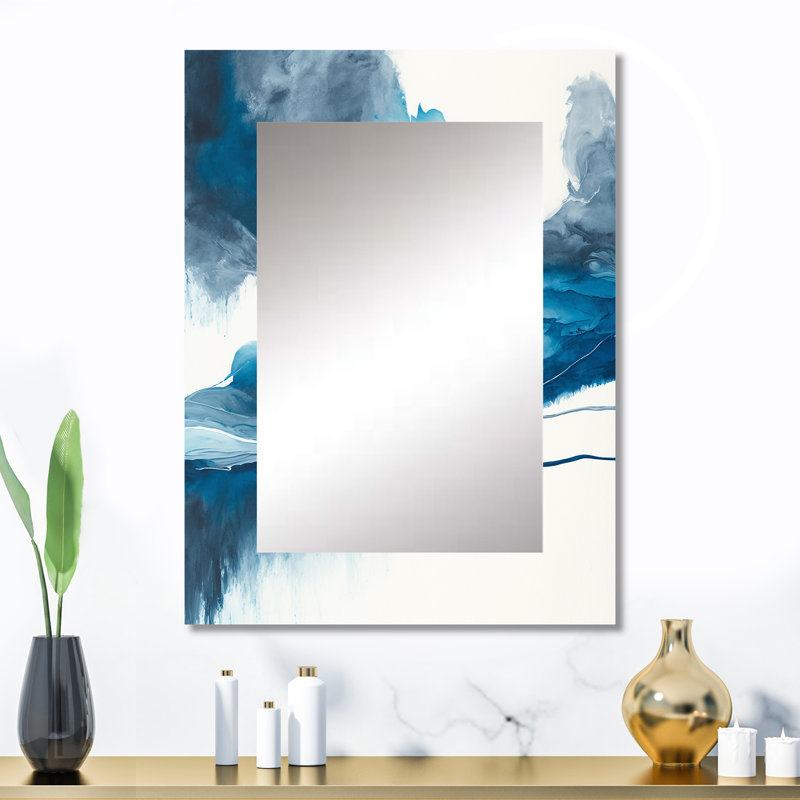 Through The Sapphire Blue Clouds V - Liquid Ink Mirror, Blue Unique Wall Mirror, Printed Metal Art, 32" x 24"