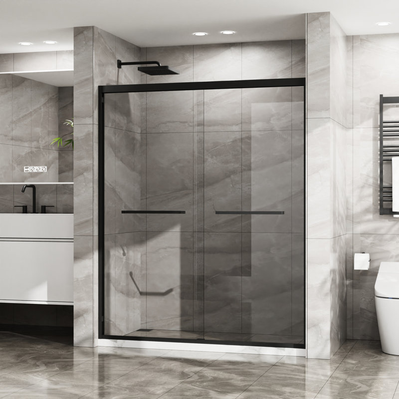 Porte de douche double coulissante 60 po x 72 po - verre trempé, noir mat, hauteur 60 po L 72 po Incomparable