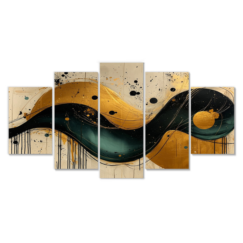 Or noir et optique, spirale de jeu IV - art mural du Constructivisme - art mural moderne pour le salon