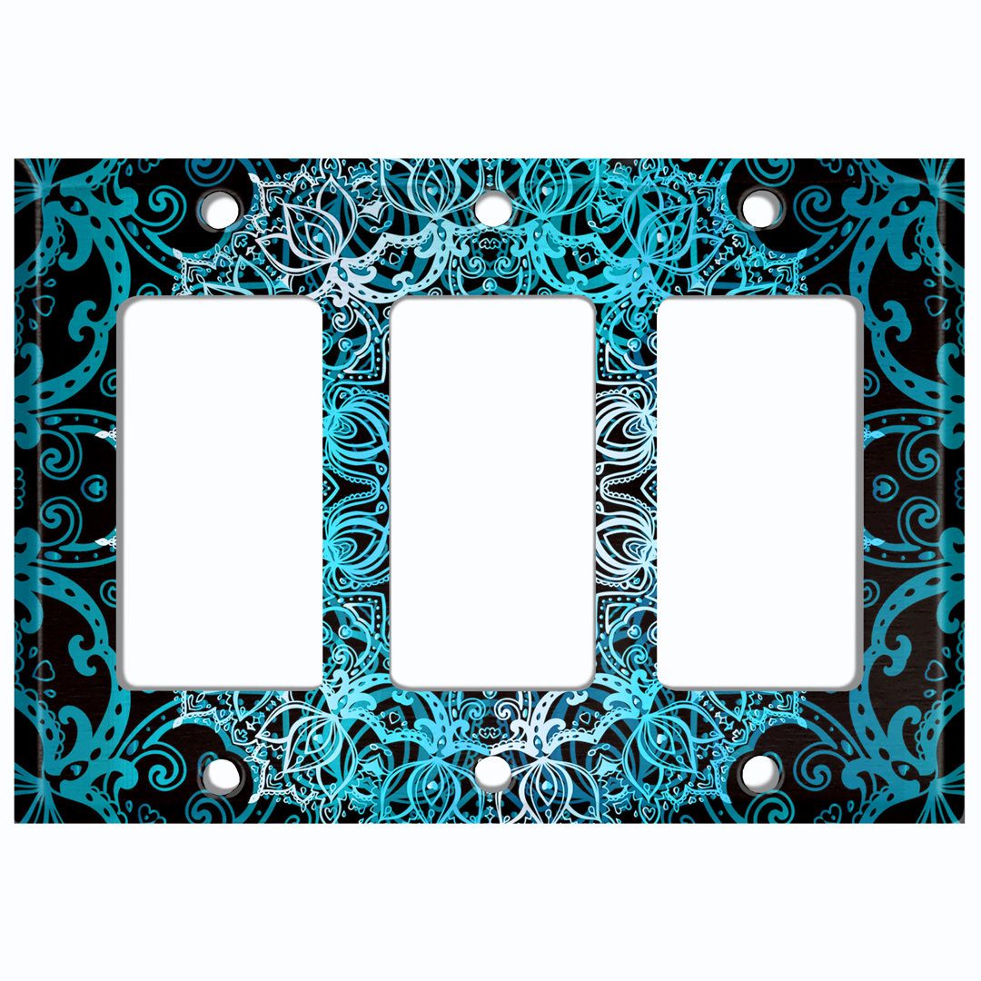 Teal Blue Circle Mandala Black Patterned 3 - Gang Rocker Standard Wall Plate WorldAcc