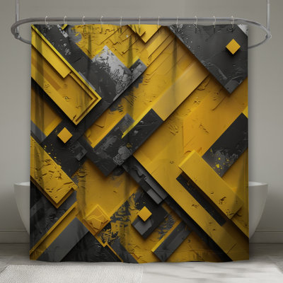 Yellow Gray Geometric Shapes Shower Curtains Extra Long