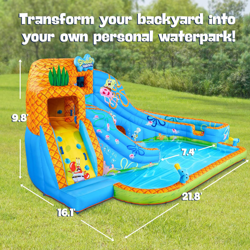 Sunny & Fun SpongeBob Deluxe Inflatable Water Slide with Climbing Wall, 2 Slides & Splash Pool
