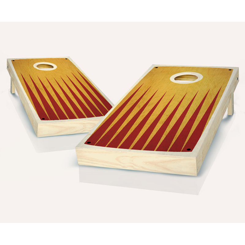 Ensemble de cornhole en bois massif pointu rétro 2 pi x 4 pi avec sacs, Rouge / Orange