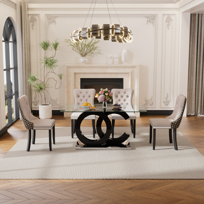 Ensemble de salle à manger rectangulaire L 63 po x l 35,43 po Sinta, Beige, Noir