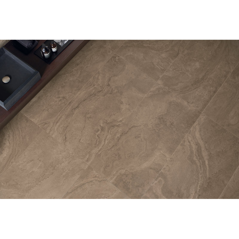 Modern Travertine 24" x 48" Large Format Porcelain Tile – Stone Look Wall & Floor, Brown