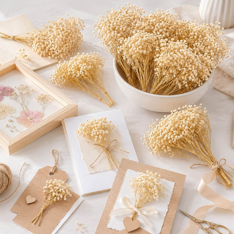 Plus de 3 000 mini gypsophiles ivoire séchées, lot de 65 fleurs pour bouquets artisanaux