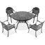 Table et chaise de patio en fonte d'aluminium - noire, résistante aux intempéries, avec coussins pour 4 chaises, confortable