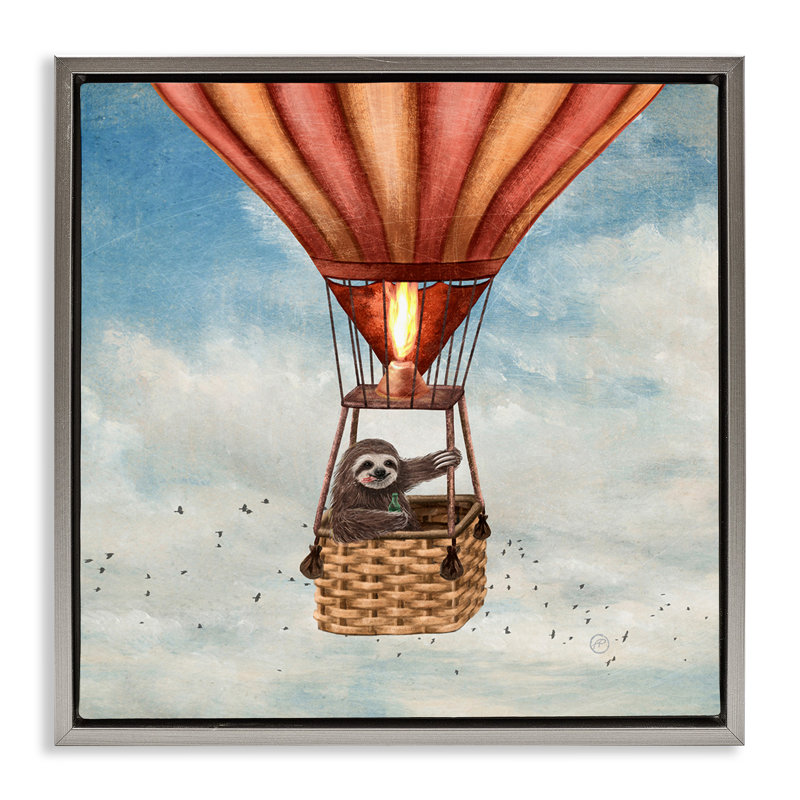 Paresseux en montgolfière, Cadre flottant gris lustré, H 18 po x l 18 po