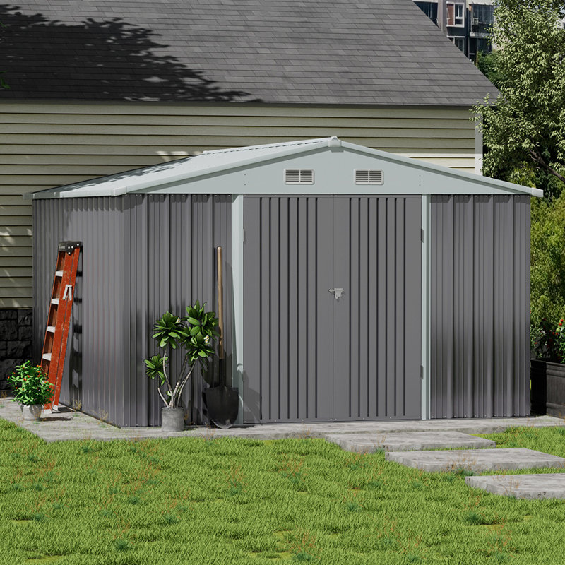 10 ft. W x 10 ft. D Outdoor Metal Storage Shed with Lockable Door