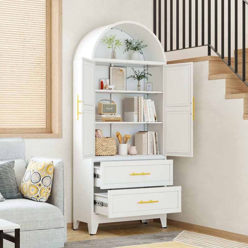 Armoire de rangement sur pied 73 po en métal avec tablettes réglables et 2 tiroirs, Blanc
