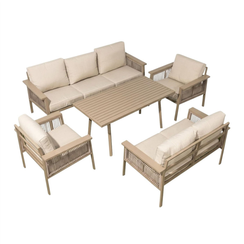 7 Seater Aluminium Rattan Garden Sofa Set with Table and Cushions for Patio and Outdoor Living