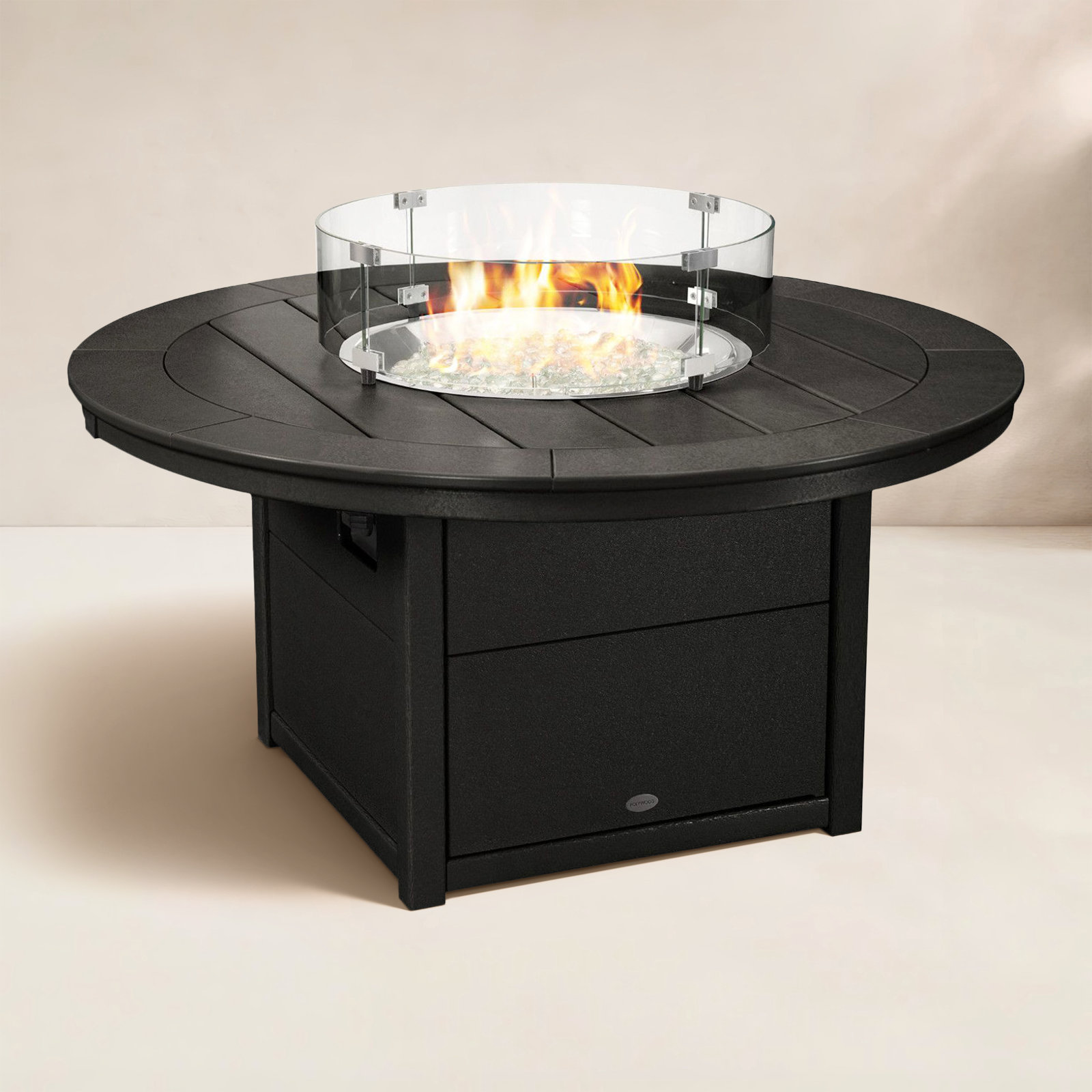 POLYWOOD® Tables Round 48" Fire Pit Table, Black
