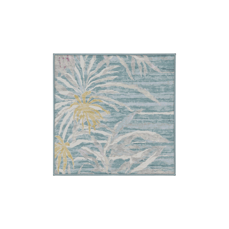 Machine Washable Blue Area Rug, Square 7'