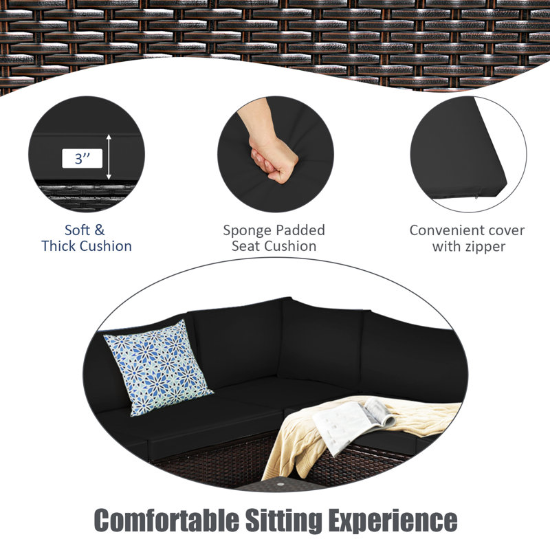 Aibhlinn 5 - Person Patio Conversation Set with Cushions, Black