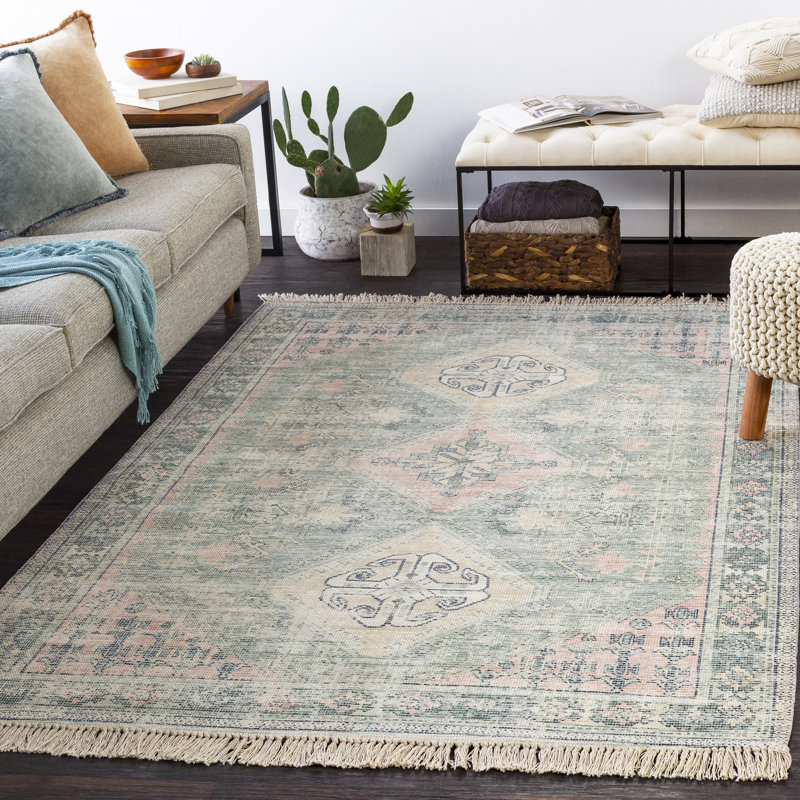 Wensley Oriental Flatweave Green/Khaki Area Rug, Rectangle 8' x 10'