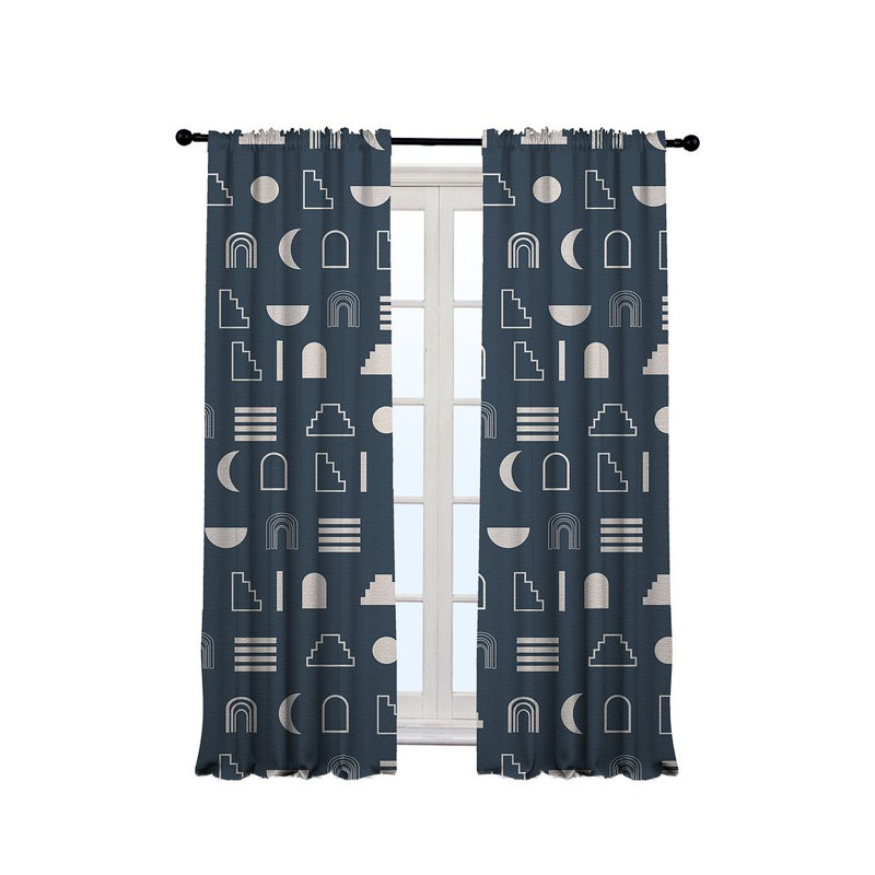 Iota Semi Sheer Curtain Pair, 140cm Width x 350cm Drop, Navy