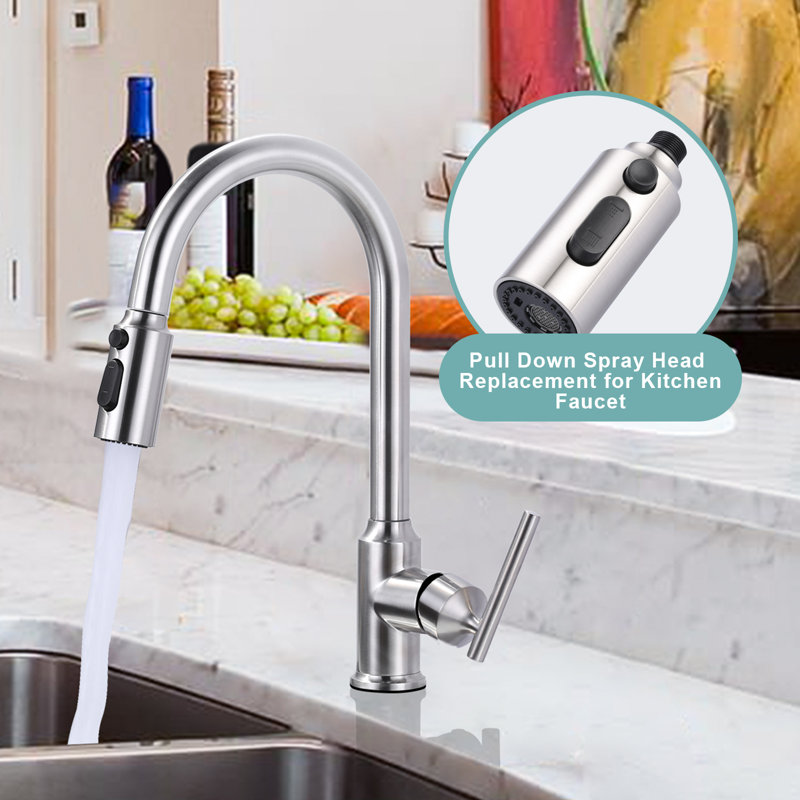 Brushed Nickel 3-Function Kitchen Faucet Spray Head with 9 Adapters
