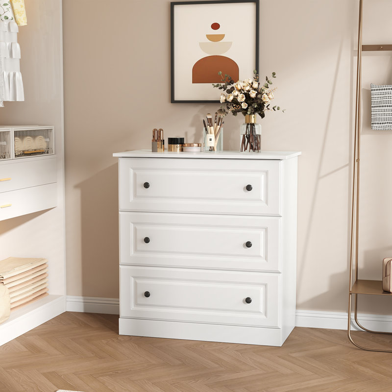 Commode 3 tiroirs l 29,5 po, commode à tiroirs, commode en bois pour le placard et le salon, blanc, Blanc