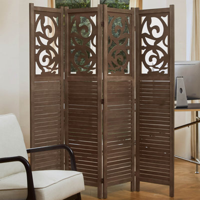 Paravent pliable en bois sculpté, écran d'intimité autoportant 67 po x 60 po pour bureau à domicile, chambre à coucher, jardin, terrasse