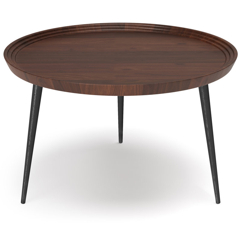 Table basse industrielle ronde en acacia massif de 30 po avec plateau de style clair et pieds en métal Clairmont