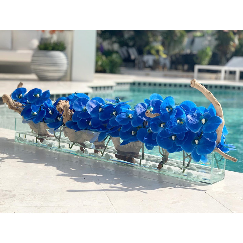 Silk Arrangement in Planter, 12 H x 36" W x 6" D, Blue