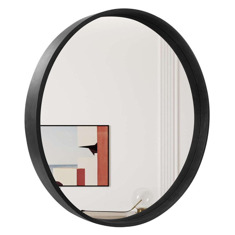 Karrina Accent Wood Round Mirror, 28" x 28", Black