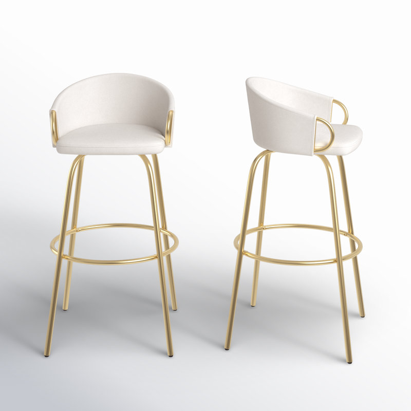 Josie Fixed-Height Bar & Counter Stools with Gold Metal Base & Round Footrest, Bar Stool (30” Seat Height)