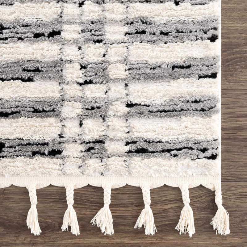 Janiaha Striped Machine Woven Polypropylene Area Rug in Gray, Rectangle 7'10" x 10'