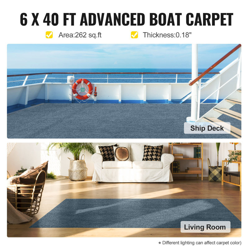 Tapis marin gris 1,83 m x 12 m (6 pi x 39,3 pi) - Tapis de qualité marine pour bateaux avec envers imperméable - Tapis d'extérieur pour terrasse, porche, garage - Tapis de couloir antidérapant