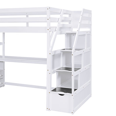 Lit mezzanine avec bureau et tablettes