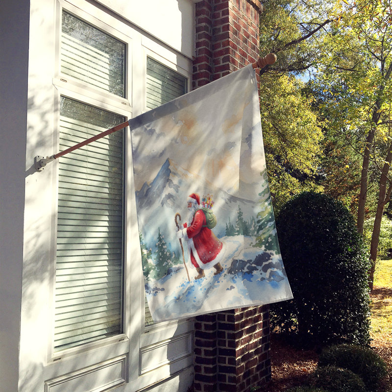 Santa Claus Hiking in the Mountains Christmas House Flag, House Size, Santa Hiking in the Mountains