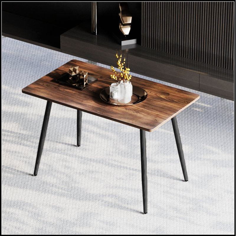 Bureau moderne en bois aggloméré minimaliste avec pieds en métal noyer, petite table de salle à manger, bureau d'ordinateur, bureau, table de cuisine pour 6 sièges
