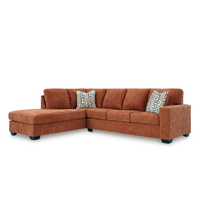 Kleban 2-Piece Sectional With Chaise, Left Hand Facing, Orange Polyester