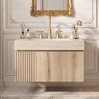 Wall Mounted Single Vanity Bathroom Vanity With Solid Surface Top