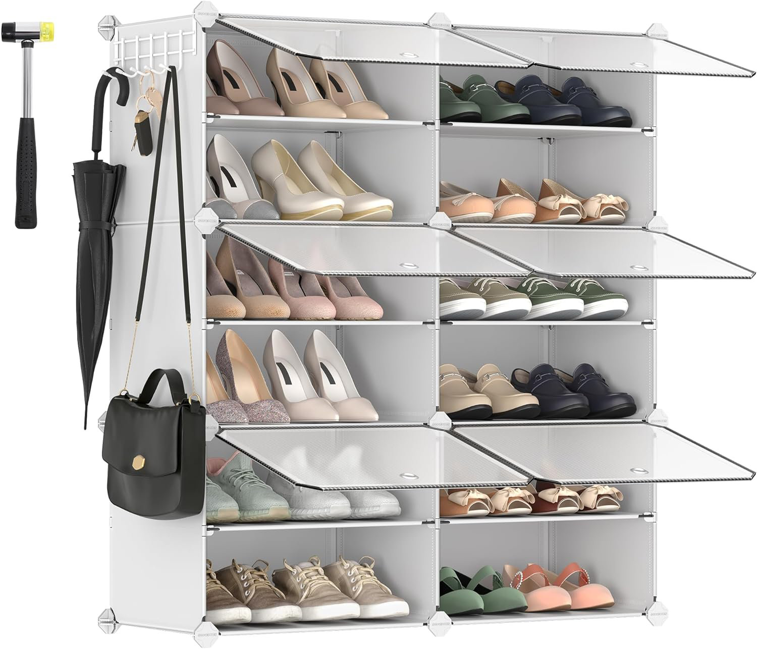 Rebrilliant Shoe Rack, 6 Cubes Shoe Organizer With Doors, 24 Pair ...