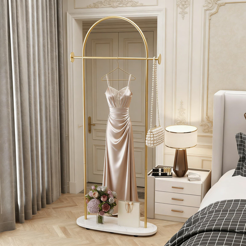 Portemanteau autoportant moderne avec base en marbre et finition dorée, portemanteau robuste avec 2 crochets pour l'entrée, la chambre à coucher, le salon ou la boutique