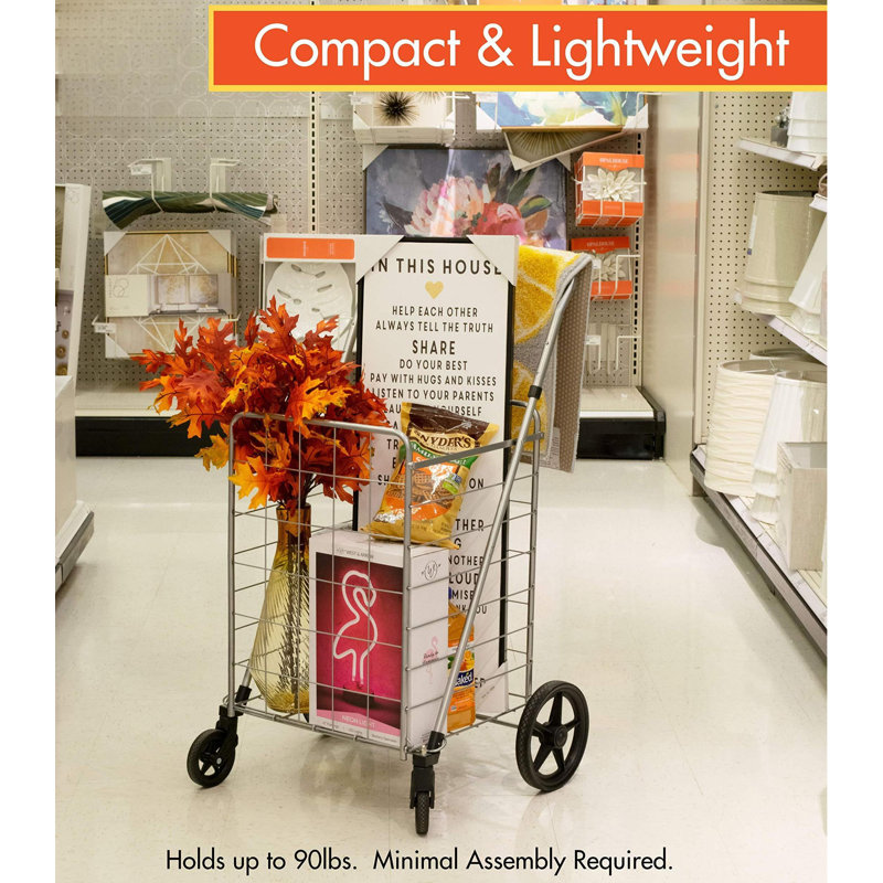Shopping Cart With Adjustable Handle And Swivel Wheels, Heavy Duty Foldable And Collapsible Utility Cart