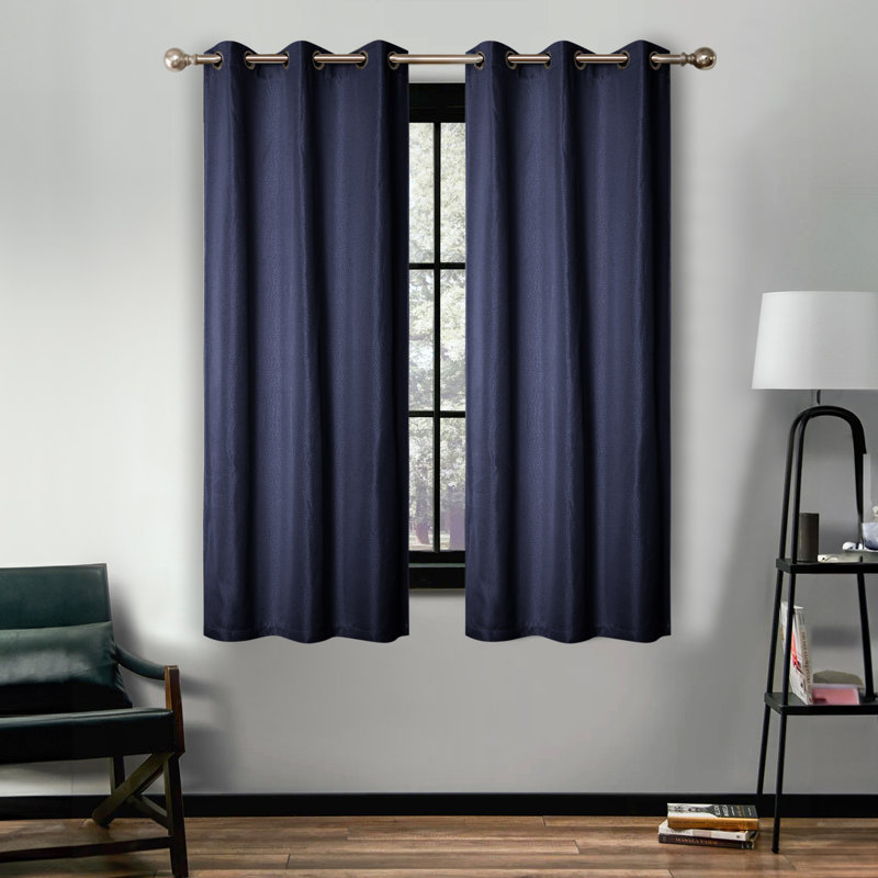 Modern Linen Inspired Classic Solid 100% Polyester Room Darkening Curtain Panel, Grommet 42" W x 63" L, Navy Blue
