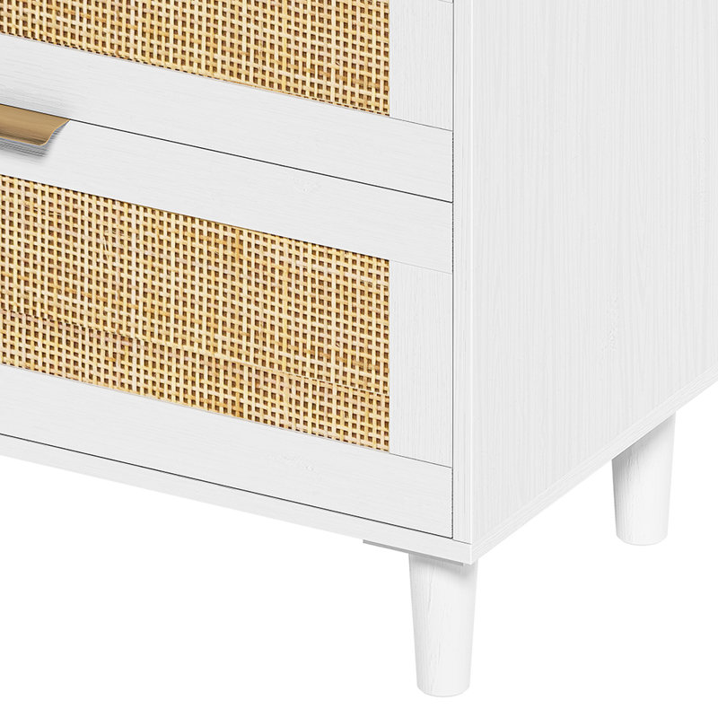 6 Drawer Dresser with Metal Handle and Wood Legs for Hallway, White, 29.53" H x 59.06" W x 15.75" D