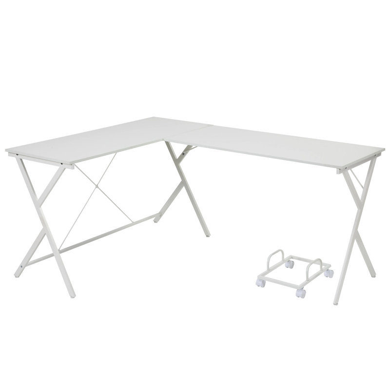 Space L-shape Desk In White With Metal Construction For Study Areas Craft Frame And Spacious Work Surface, White/White