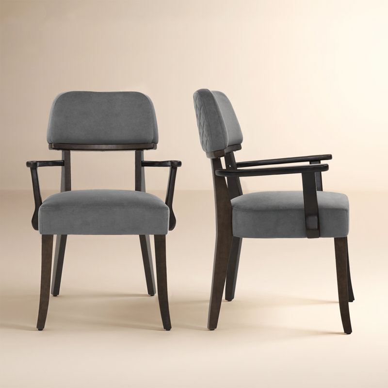 Modern Upholstered Solid Wood Dining Chair With Arms, Dark Gray Velvet